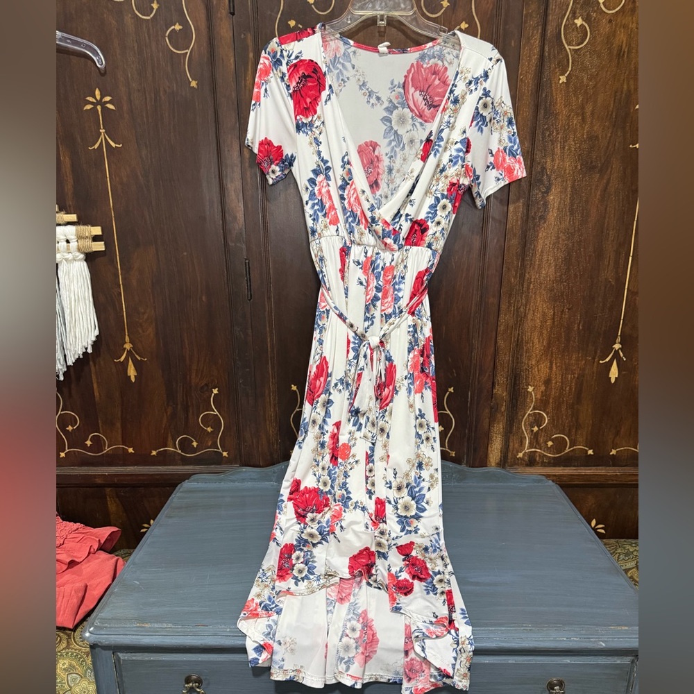 Pinkblush MATERNITY Red and Green Ruffled Wrap Sundress